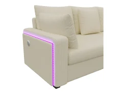 Sofá de canto em L - 4 lugares - con iluminação LED - porta de carregamento USB - veludo canelado - Sofá