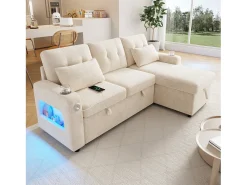 Outlet Sofá de canto em L - con espacio de armazenamento - portas USB/Type-C - porta-copos - iluminação LED - Sofá