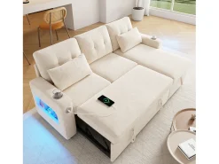 Outlet Sofá de canto em L - con espacio de armazenamento - portas USB/Type-C - porta-copos - iluminação LED - Sofá