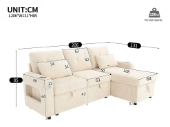 Outlet Sofá de canto em L - con espacio de armazenamento - portas USB/Type-C - porta-copos - iluminação LED - Sofá