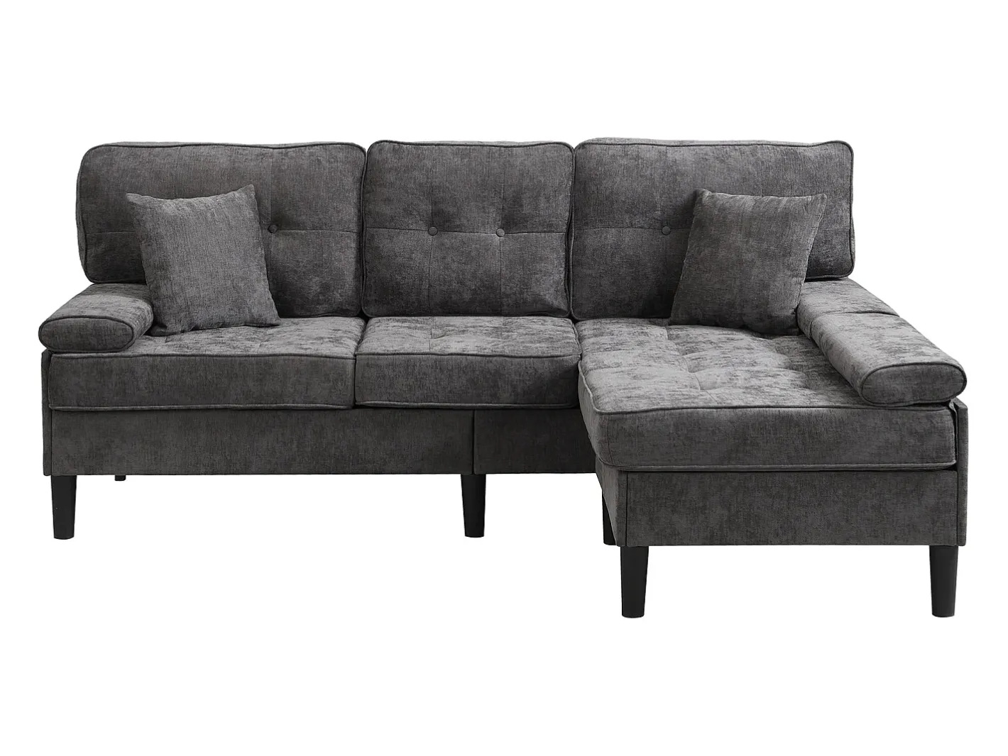 Sofá de canto em L 3 lugares - con 2 almofadas - Pouf removível - Tecido chenille - Cinza*ModernLuxe Best