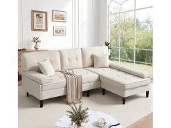 Sofá de canto em L 3 lugares - con 2 almofadas - Pouf removível - Tecido chenille -*ModernLuxe Sale