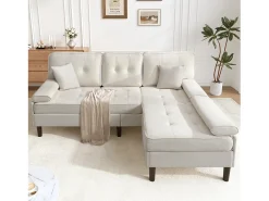 Sofá de canto em L 3 lugares - con 2 almofadas - Pouf removível - Tecido chenille -*ModernLuxe Sale