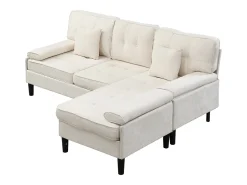 Sofá de canto em L 3 lugares - con 2 almofadas - Pouf removível - Tecido chenille -*ModernLuxe Sale