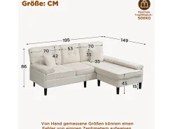 Sofá de canto em L 3 lugares - con 2 almofadas - Pouf removível - Tecido chenille -*ModernLuxe Sale