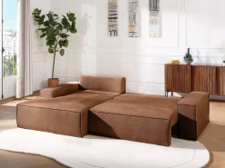 Vente-unique Sofá*Sofá de canto esquerdo convertível tecido texturizado AMELIA Terracota