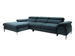 Vente-unique Sofá*Sofá de canto esquerdo convertível em veludo azul-escuro design SEPINA de Pascal Morabito Azul escuro