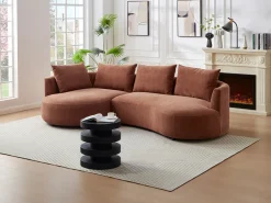 Vente-unique Sofá*Sofá de canto esquerdo em veludo texturizado cor LOUSADO Terracota