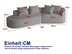 Sofá de Canto Esquerdo Moderno Superdimensionado 4 Lugares, com 4 Almofadas, Chaise Longue Curva, Tecido Chenille, Cinza Antracito^DripeX Hot