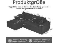 Sofá de canto esquerdo modular veludo canelado, 2 almofadas e chaise longue 128cm,*DripeX Best