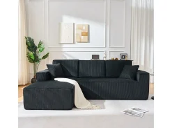Sofá de canto esquerdo modular veludo canelado, 2 almofadas e chaise longue 128cm,*DripeX Best