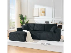 Sofá de canto esquerdo modular veludo canelado, 2 almofadas e chaise longue 128cm,*DripeX Best