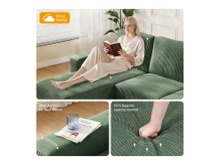 Sofá de canto esquerdo modular 3 lugares em veludo cotelê, com 2 almofadas, chaise longue 70x125cm,*DripeX New