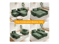 Sofá de canto esquerdo modular 3 lugares em veludo cotelê, com 2 almofadas, chaise longue 70x125cm,*DripeX New