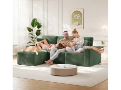 Sofá de canto esquerdo modular 3 lugares em veludo cotelê, com 2 almofadas, chaise longue 70x125cm,*DripeX New
