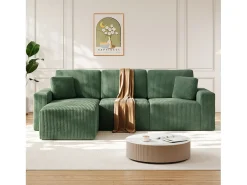 Sofá de canto esquerdo modular 3 lugares em veludo cotelê, com 2 almofadas, chaise longue 70x125cm,*DripeX New