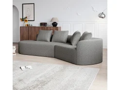 Sofá de Canto Esquerdo Moderno Superdimensionado 4 Lugares, com 4 Almofadas, Chaise Longue Curva, Tecido Chenille, Cinza Claro*DripeX Clearance