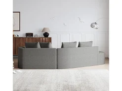 Sofá de Canto Esquerdo Moderno Superdimensionado 4 Lugares, com 4 Almofadas, Chaise Longue Curva, Tecido Chenille, Cinza Claro*DripeX Clearance