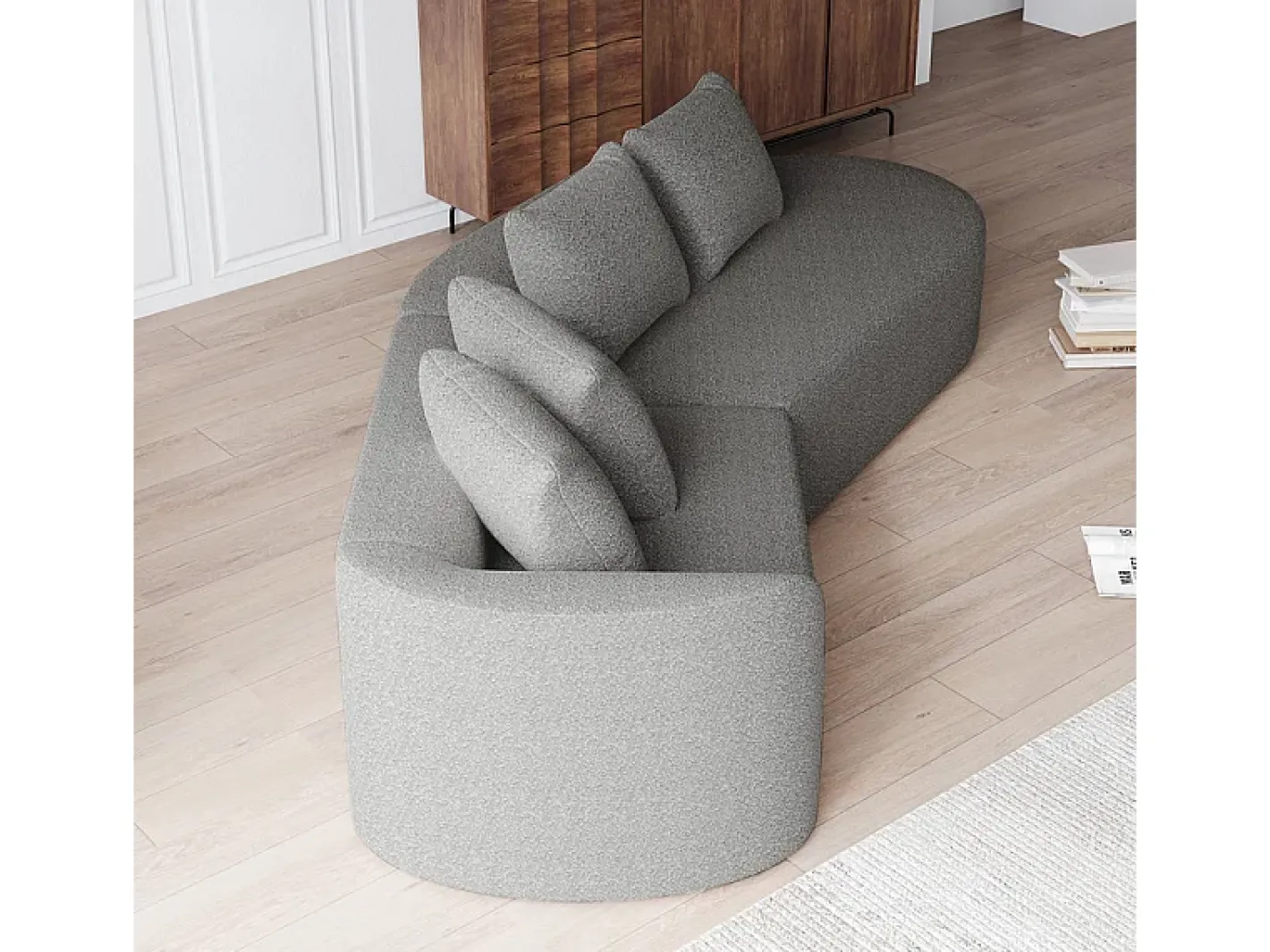Sofá de Canto Esquerdo Moderno Superdimensionado 4 Lugares, com 4 Almofadas, Chaise Longue Curva, Tecido Chenille, Cinza Claro*DripeX Clearance