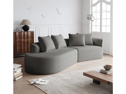 Sofá de Canto Esquerdo Moderno Superdimensionado 4 Lugares, com 4 Almofadas, Chaise Longue Curva, Tecido Chenille, Cinza Claro*DripeX Clearance