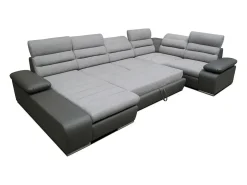 Vente-unique Sofá*Sofá de canto esquerdo modular tecido e pele sintética cinza BOILEAU Cinzento