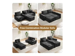 Sofá de canto esquerdo modular 3 lugares em veludo cotelê, com 2 almofadas, chaise longue 70x125cm,^DripeX Online