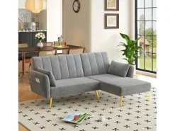 Sofá de canto moderno em L - 3 lugares - encosto dobrável - Veludo - Cinza*ModernLuxe Sale