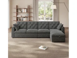 Sofá de canto moderno em L - Com espaço de armazenamento - Ajustável para esquerda e direita - Com bolsos laterais de armazenamento - Veludo - Cinza*ModernLuxe Discount