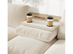 Sofá de canto moderno em L - com 2 porta-copos - 1 porta USB e 1 porta Tipo-C - com 2 braços com armazenamento - Tecido de pelúcia -^ModernLuxe Sale