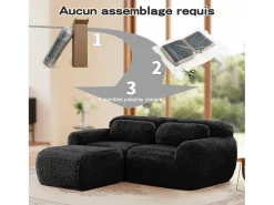 Sofá de Canto Modular 2 lugares em tecido peluche, com puff e 2 almofadas, 204x179x73cm,^DripeX New