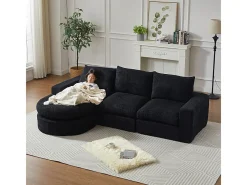 Sofá de Canto Modular 3 Lugares, com Chaise Longue Curva Reversível, 3 Almofadas e Almofadas Cervicais, Tecido Chenille,^DripeX Outlet