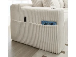 Sofá de Canto Modular 3 Lugares, de Veludo Cotelê, com Porta-copos, Almofadas e Bolsos Laterais, Chaise Longue 118cm,*DripeX Discount