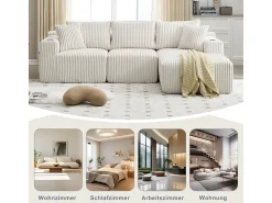 Sofá de Canto Modular 3 Lugares, de Veludo Cotelê, com Porta-copos, Almofadas e Bolsos Laterais, Chaise Longue 118cm,*DripeX Discount