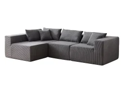 Sofá de canto modular - Veludo canelado - 3/4 lugares - 3 almofadas e 3 travesseiros -^DripeX Discount