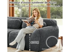 Sofá de Canto Modular em tecido peluche, com puff e 4 almofadas, sem estrutura, 378x179x73cm, Cinza*DripeX Online
