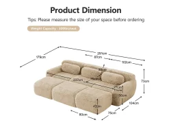 Sofá de Canto Modular em tecido peluche, com 3 puffs e 3 almofadas, 291x179x73cm,*DripeX Discount