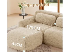 Sofá de Canto Modular em tecido peluche, com 3 puffs e 3 almofadas, 291x179x73cm,*DripeX Discount