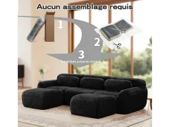 Sofá de Canto Modular em tecido peluche, com 2 puffs e 3 almofadas, 291x179x73cm,*DripeX Discount