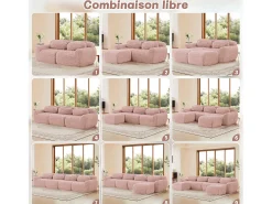 Sofá de Canto Modular em tecido peluche, com 3 puffs e 3 almofadas, 291x179x73cm,^DripeX