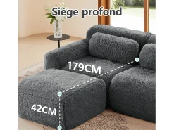 Sofá de Canto Modular em tecido peluche, com 3 puffs e 3 almofadas, 291x179x73cm, Cinza*DripeX Sale
