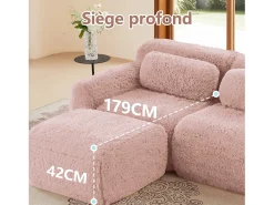 Sofá de Canto Modular em tecido peluche, com puff e 4 almofadas, sem estrutura, 378x179x73cm,*DripeX