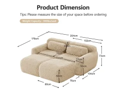 Sofá de Canto Modular em tecido peluche, com 2 puffs e 2 almofadas, 204x179x73cm,*DripeX Online