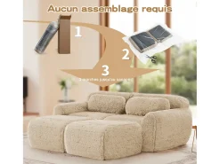 Sofá de Canto Modular em tecido peluche, com 2 puffs e 2 almofadas, 204x179x73cm,*DripeX Online