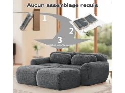 Sofá de Canto Modular em tecido peluche, com 2 puffs e 2 almofadas, 204x179x73cm, Cinza^DripeX Hot
