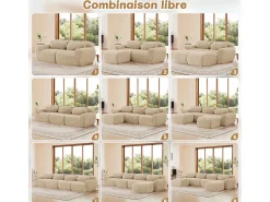 Sofá de Canto Modular em tecido peluche, com 2 puffs e 3 almofadas, 291x179x73cm,*DripeX