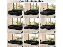 Sofá de Canto Modular em tecido peluche, com 3 puffs e 3 almofadas, 291x179x73cm,*DripeX Discount