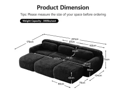 Sofá de Canto Modular em tecido peluche, com 3 puffs e 3 almofadas, 291x179x73cm,*DripeX Discount