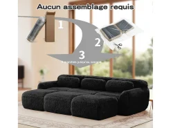 Sofá de Canto Modular em tecido peluche, com 3 puffs e 3 almofadas, 291x179x73cm,*DripeX Discount