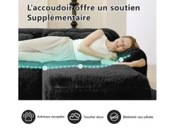 Sofá de Canto Modular em tecido peluche, com 3 puffs e 3 almofadas, 291x179x73cm,*DripeX Discount