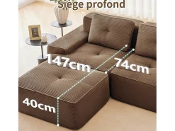 Sofá de Canto Modular em Veludo cotelê, com 2 puffs e 2 almofadas, 204x177x69cm, Marrom*DripeX Hot